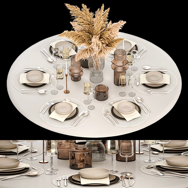 Stylish Table Setting For 6 Persons With A Bouquet