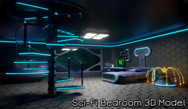 Sci-Fi Stylized Isometric Bedroom