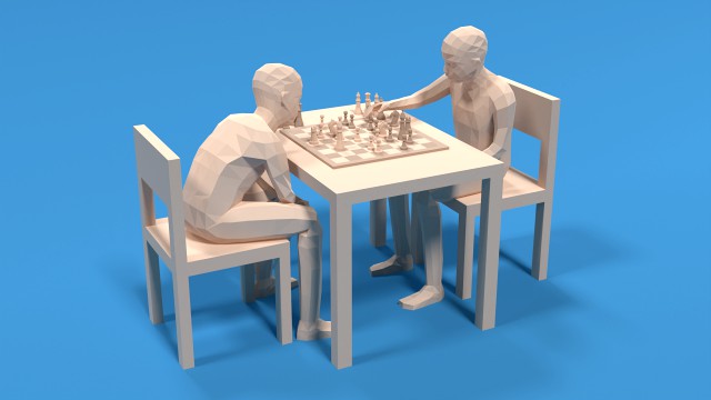 Low Poly Kids Playing Chess