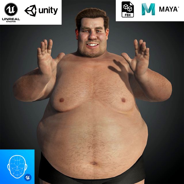 realistic fat man naked character