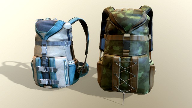2 travel backpacks low-poly