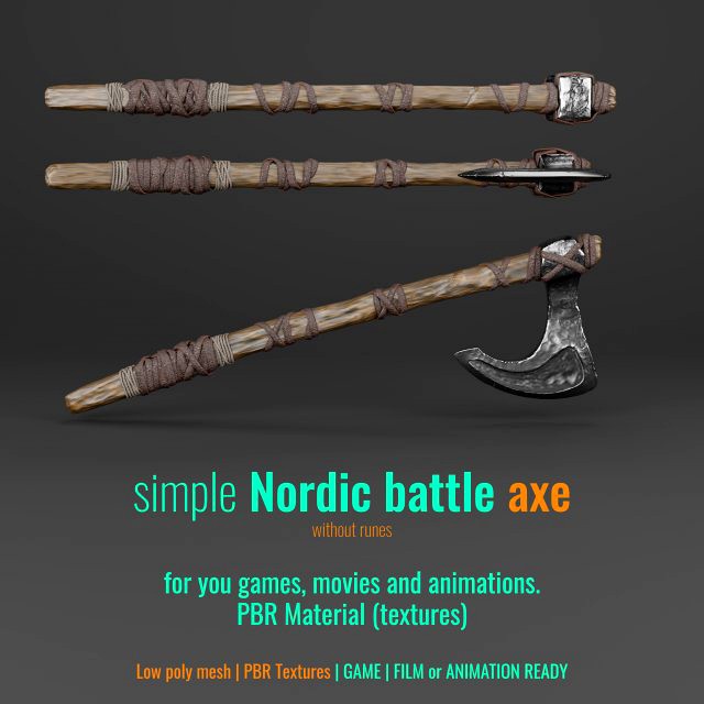 simple norse battle axe low-poly