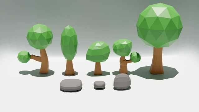 collection of low poly trees