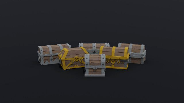Low-poly cartoon medieval old chests kit poly style