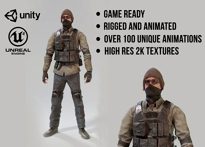 Game Ready Apocalypse Male Character Rigged and Animated