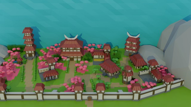 low-poly cartoon eastern city asset poly style