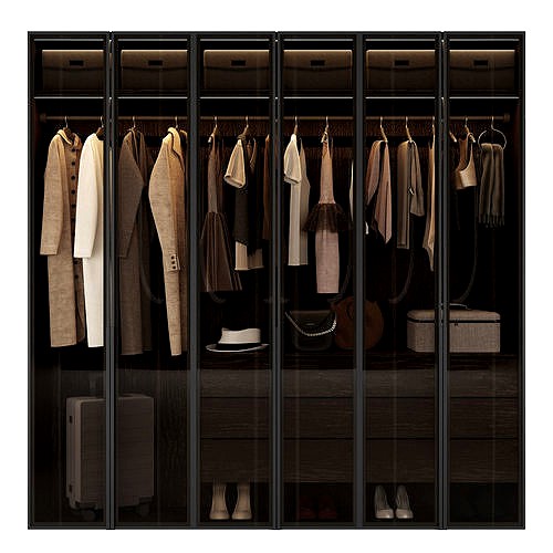 Walkin closet with glass doors 3d model