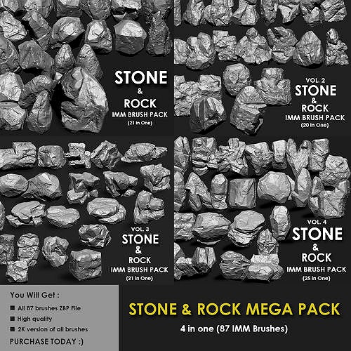 STONE AND ROCK MEGA PACK 4 IN ONE - 87 BRUSHES