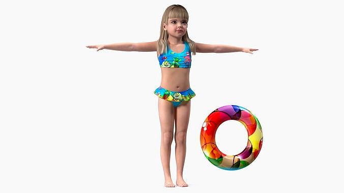 Child Girl With Swim Ring Rigged