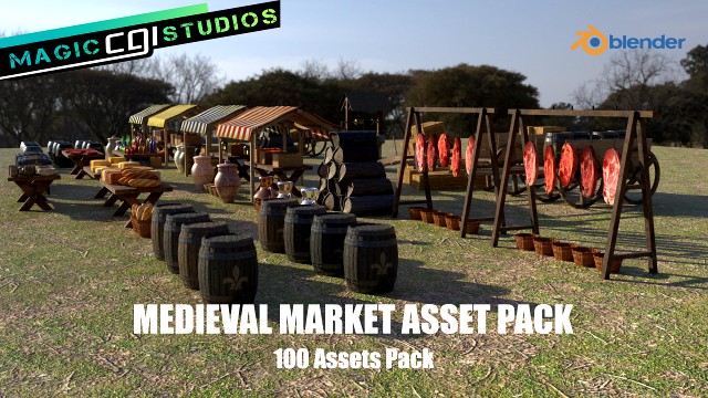 medieval market asset pack - low poly - blender
