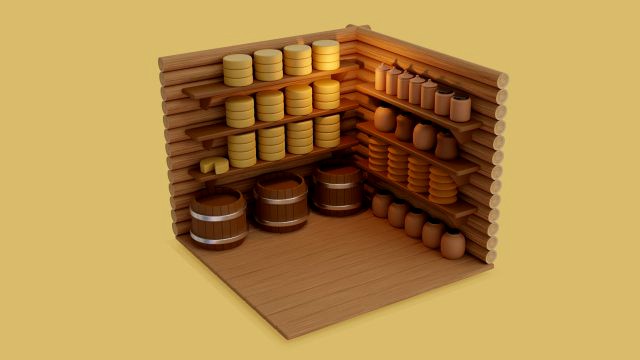 a barn with food in a toy style low-poly