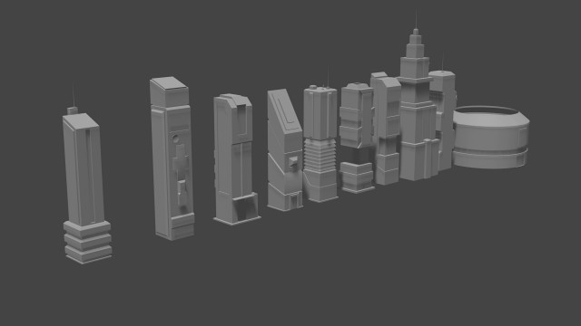 low - poly set of towers