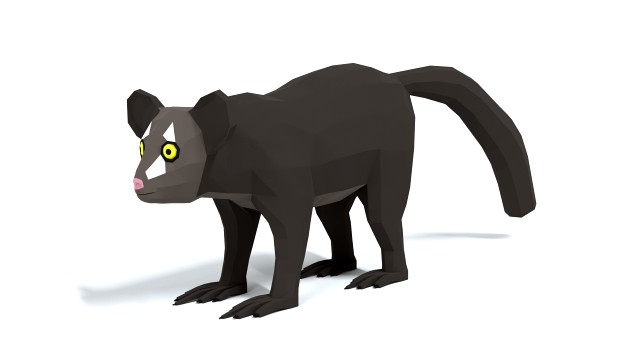 low poly cartoon aye-aye lemur