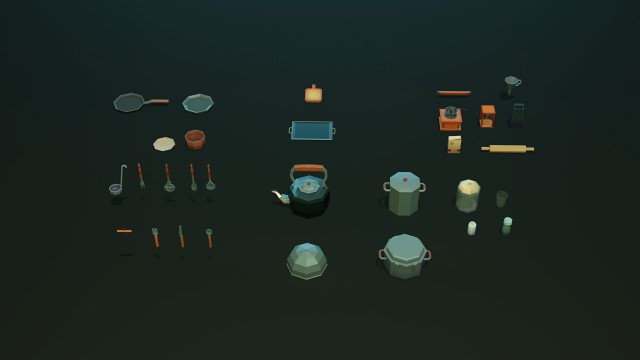 tableware textured low-poly game ready assets pack