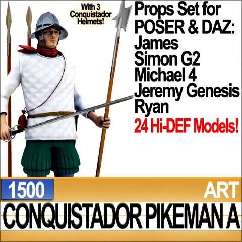 conquistador pikeman props poser daz a 1500