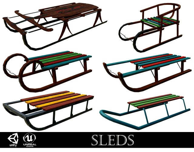 christmas set of 6 old wooden sleds