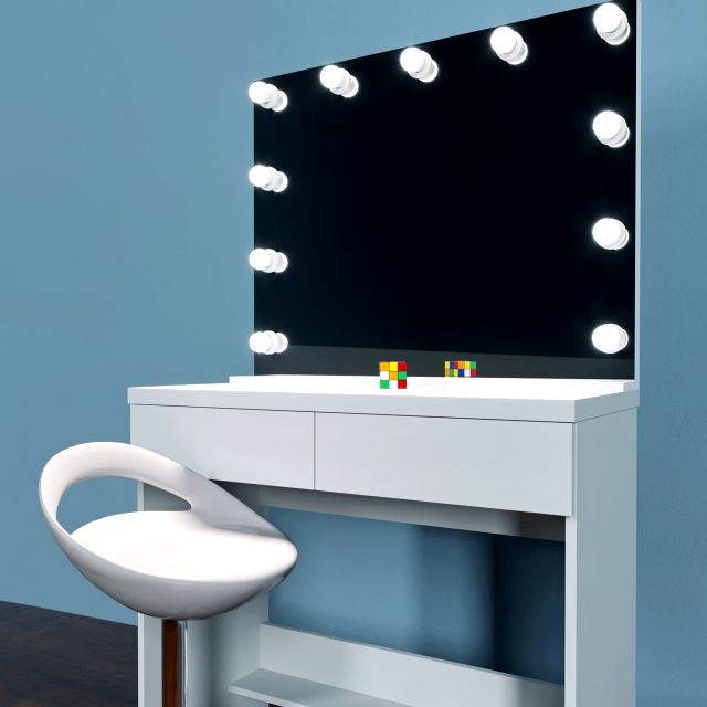 makeup table with high chair and makeup mirror