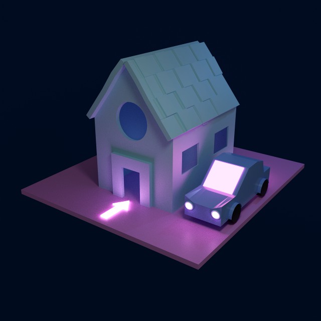 car and house with light