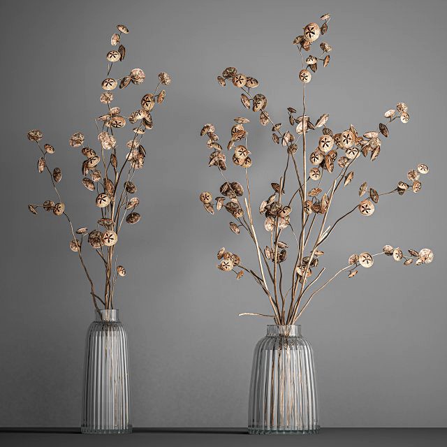 bouquet of dried branches in a glass vase 184