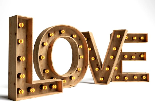 large decorative letters love with bulbs wood letters