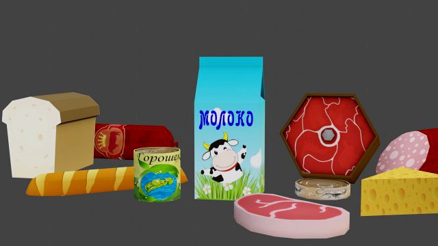food pack low poly game ready model textures only deffuse 1k