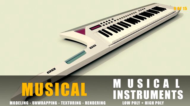 keytar musical instruments full detail low poly and high poly
