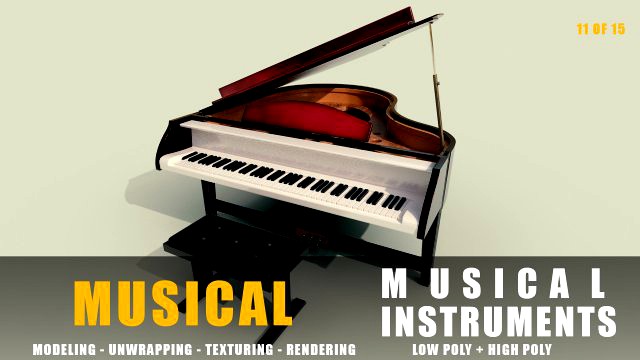 piano musical instruments full detail low poly and high poly