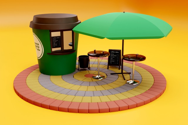 coffee cup kiosk scene