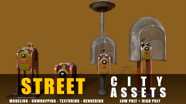 phone station series old game ready street assets low poly and high poly