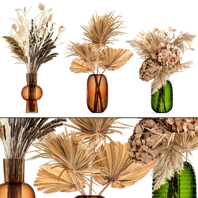 bouquet of dried flowers in a glass vase 135