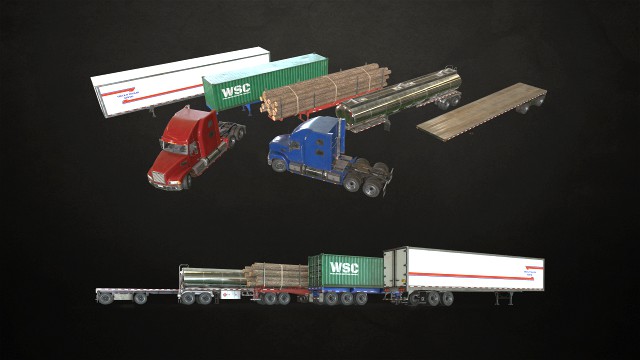 semi truck collection - low poly