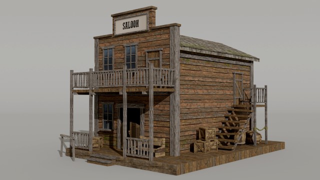 low-poly wild west saloon
