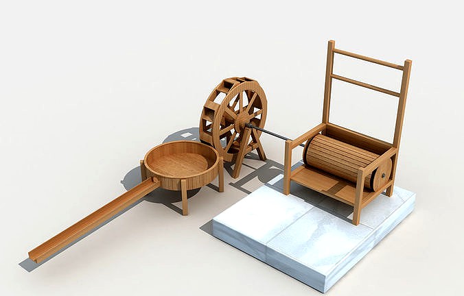 Wooden waterwheel and water channelling play system playground