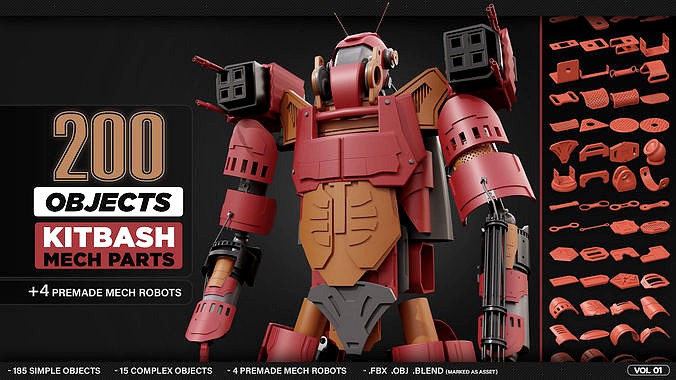 200 Objects - KITBASH - MECH PARTS - VOL 01