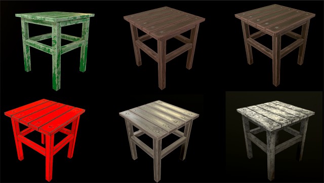 stool trees low poly 6 texture options and high poly