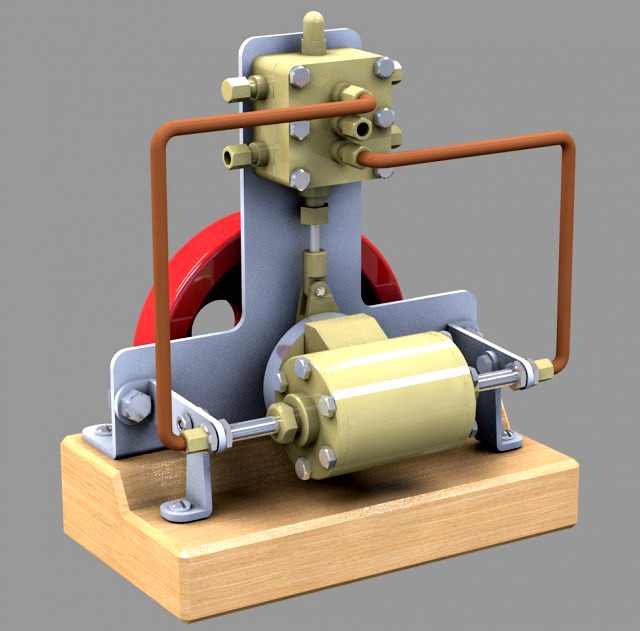 experimental steam engine with horizontal moving cylinder