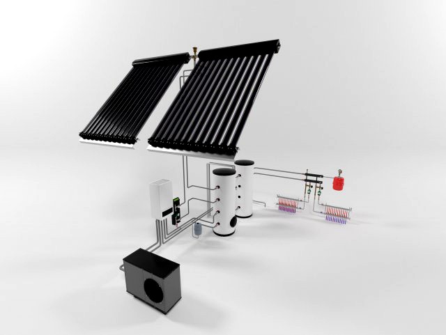 heating instalation with heat pump and solar system