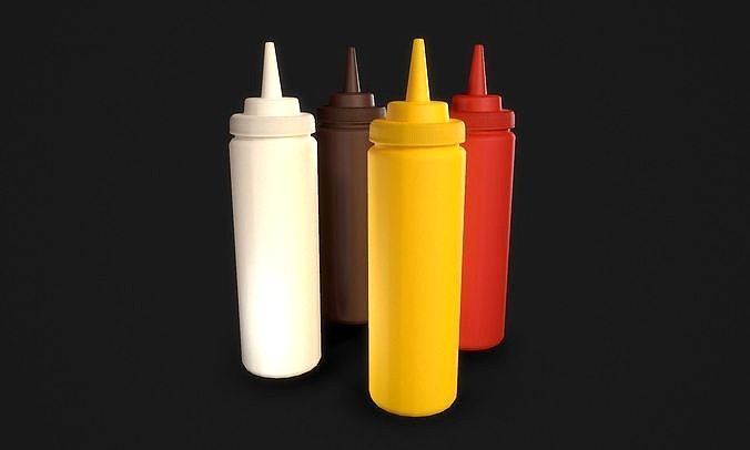 Condiment Squeeze Bottles Mustard Ketchup Brown and Mayo