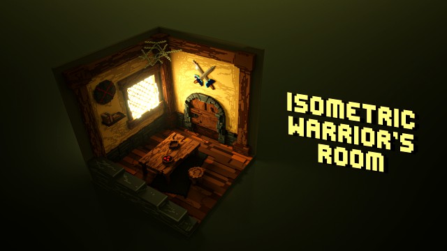 voxel 3d render of isometric warriors room