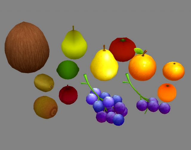 cartoon fruits - grapes-orange-lemon-pear-coconut-kiwi-tomato