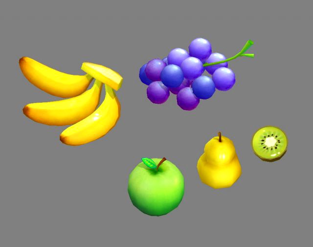 cartoon fruit - banana grape apple pear kiwi