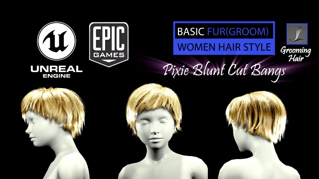 pixie blunt cut bangs grooming real-time hairstyle unreal engine 4