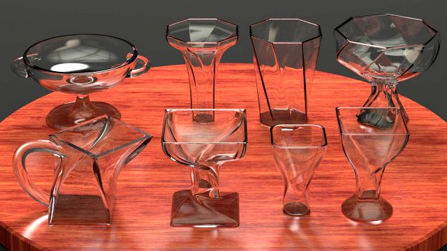 a set of 8 vases