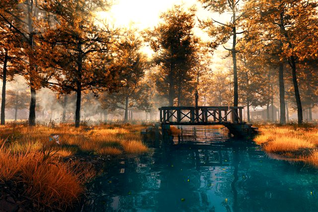 autumn forest river scene primeval outskirts wilderness