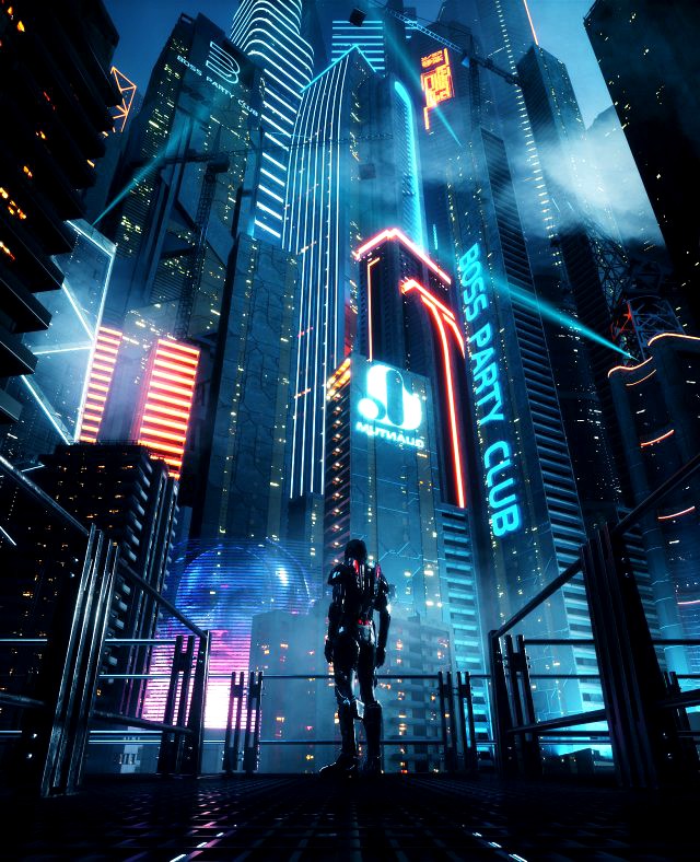 c4d octane render cbd cyberpunk city scifi city future city hud neo japan manhattan robot building