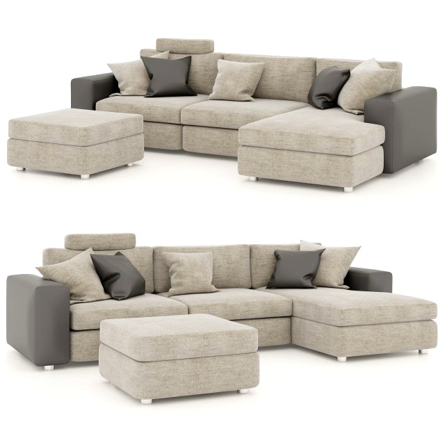 corner sofa with pouf and pillows