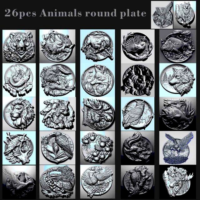 26pcs animal plate set 3d relief for vectric and artcam applications