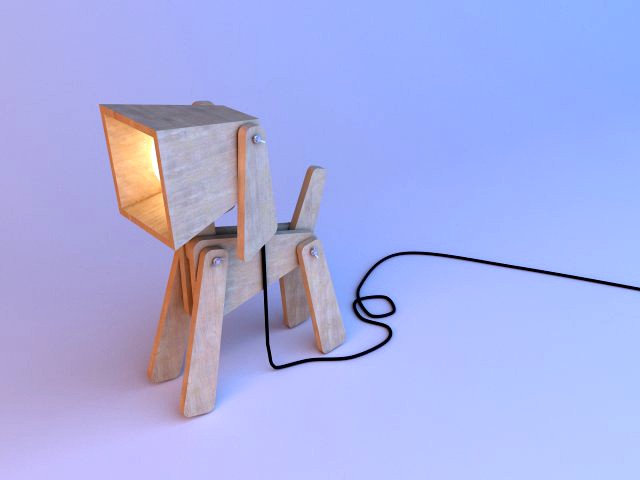 wood dog lamp