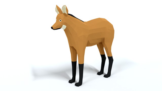 low poly cartoon maned wolf