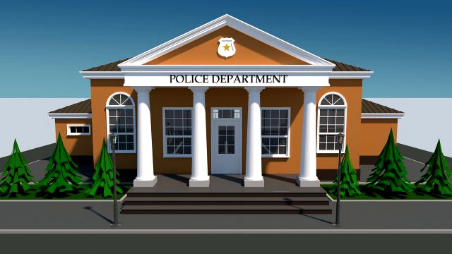 police station in cartoon style low-poly